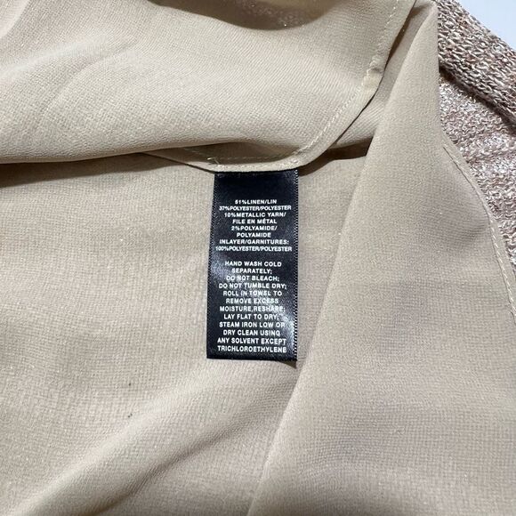 Lafayette 148 Gold Metallic Sweater Top in Linen Blend Mesh Knit Size Small - Picture 13 of 14